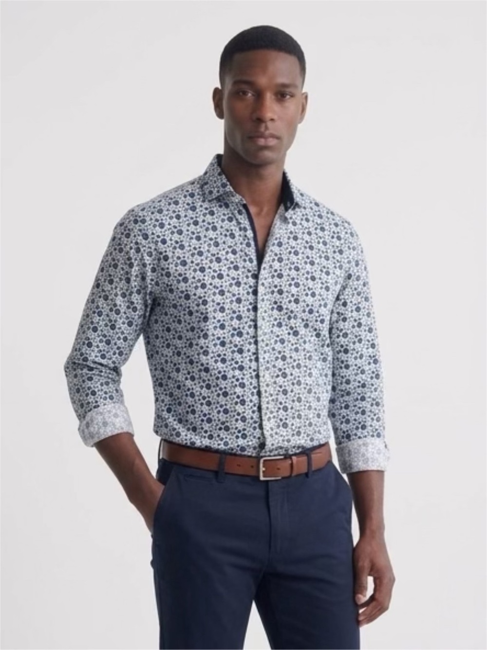 Brax European Minimalist Button Down Blue Geometric Smart Casual Shirt